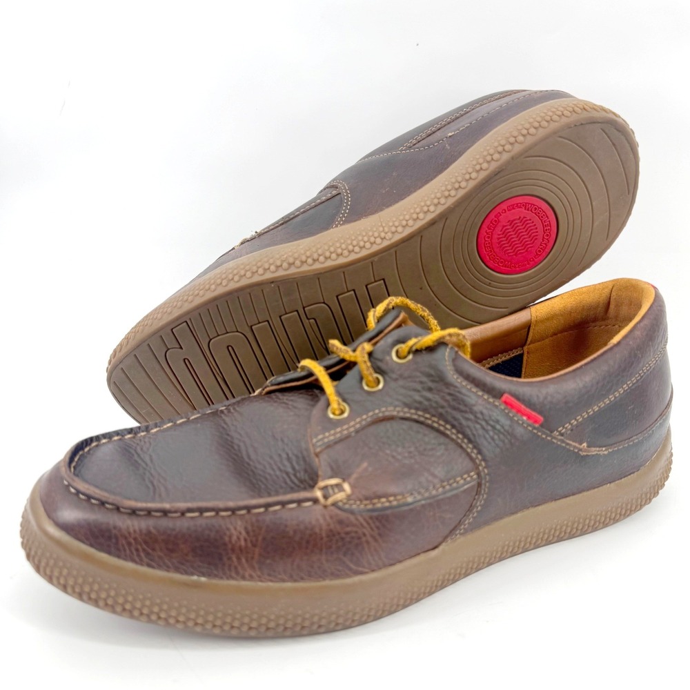 FitFlop Micro Wobble Board Boat Shoes Mens 11 Brown Leather Moc Comfort Resort